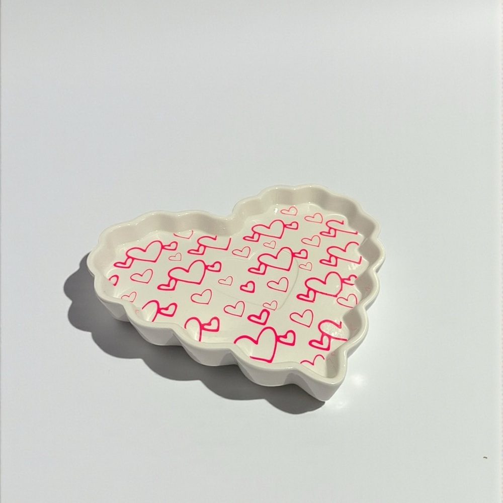 Heart Shaped Ceramic Platter With Neon Pink hearts